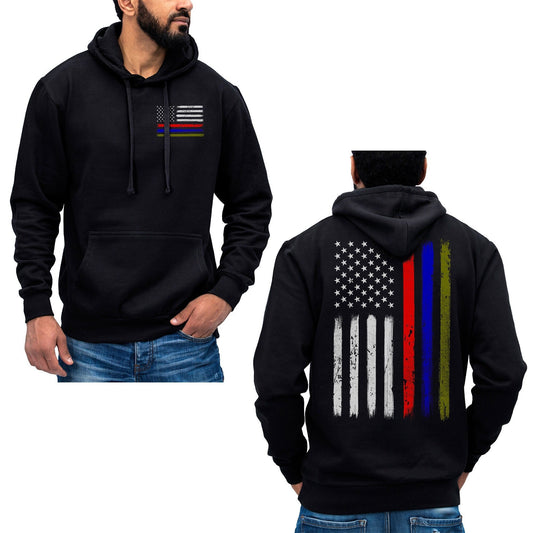 US Thin Red Blue Green Line Flag Hoodie Sweatshirt Firefighter Police Army