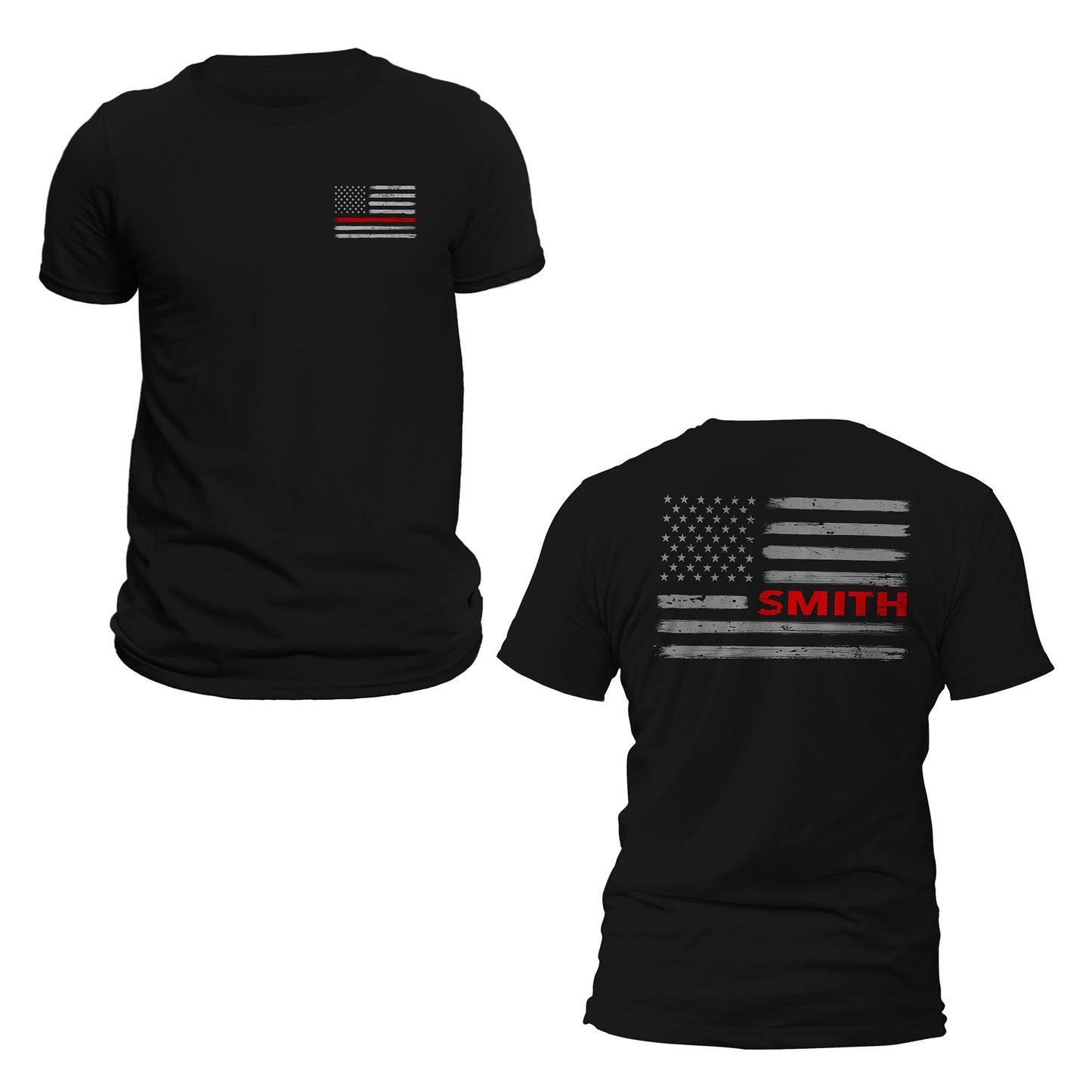 Custom Last Name Firefighter Thin Red Line Flag Shirt