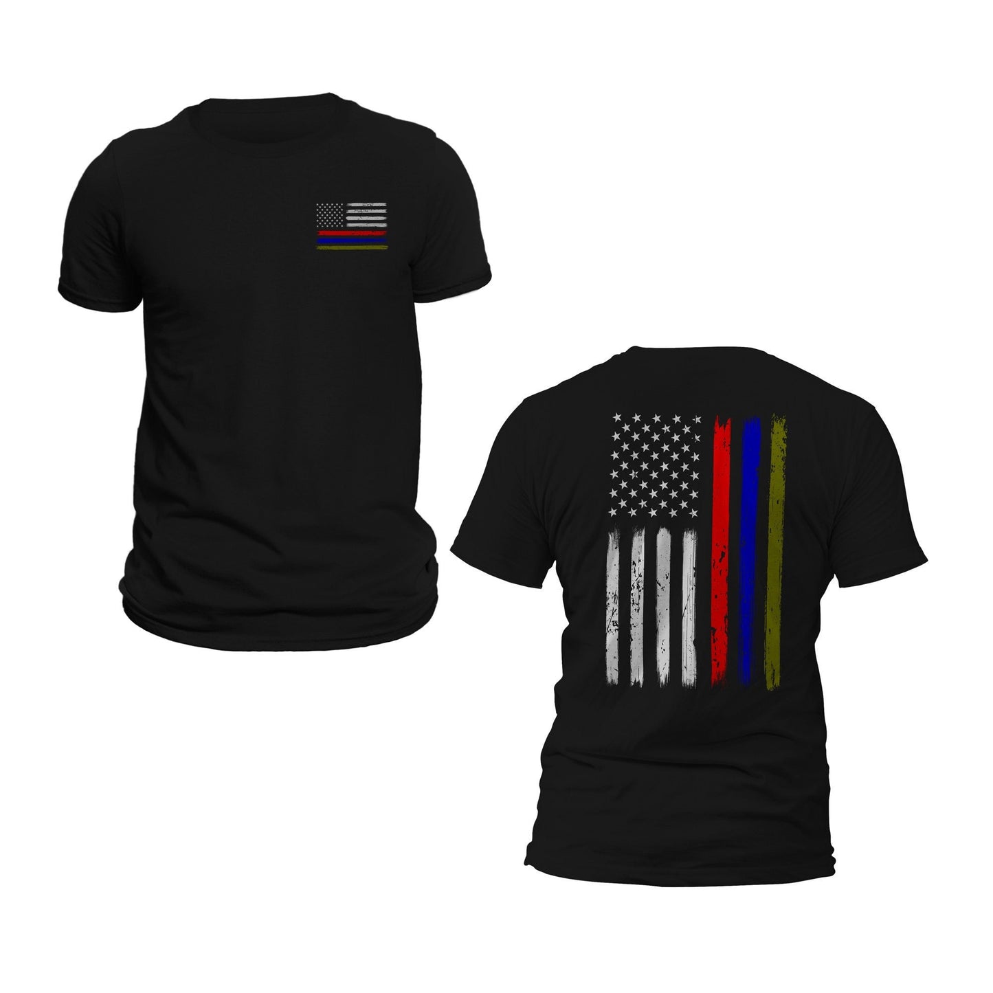 Thin Red Blue Green Line Flag Front & Back Print T-Shirt