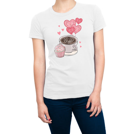 Valentines Coffee Cupcake & Hearts Women's T-Shirt