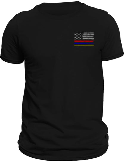 Thin Red Blue Green Line Flag Front Heart Side Print T-Shirt