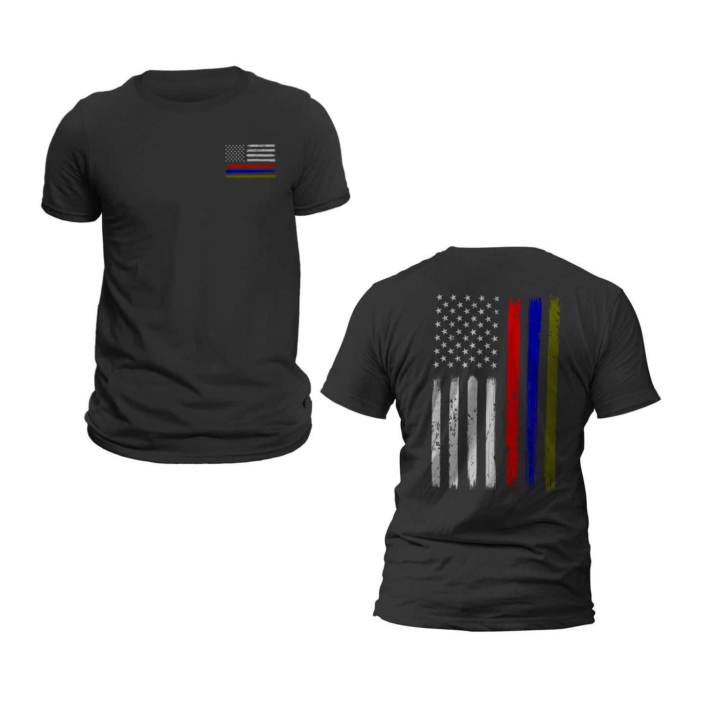 Thin Red Blue Green Line Flag Front & Back Print T-Shirt