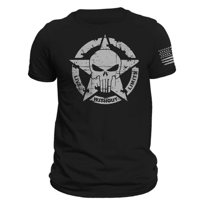 Live Without Limits US Skull Distressed Design With Flag on Sleeve Men's T-Shirt