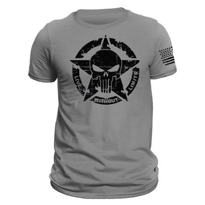 Live Without Limits US Skull Distressed Design With Flag on Sleeve Men's T-Shirt