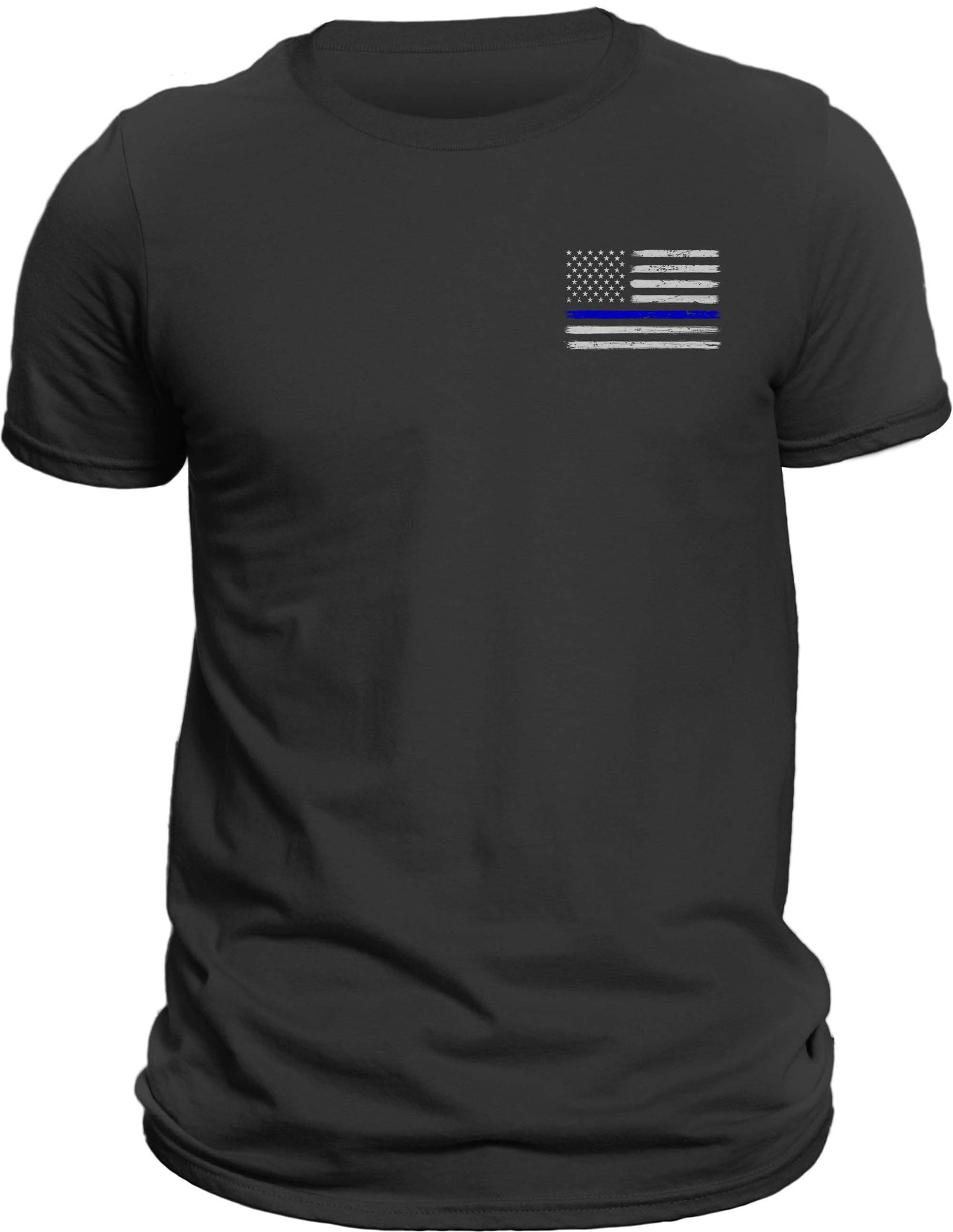 Thin Blue Line Flag Police Front Heart Side Print T-Shirt