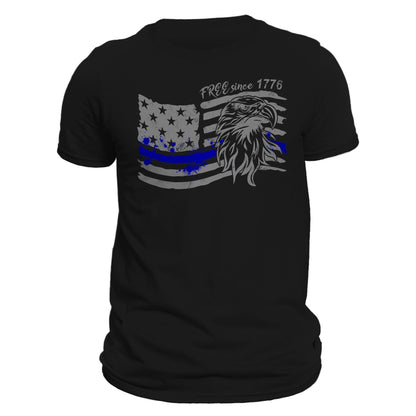 America Free Since 1776 Thin Blue Line Flag T-Shirt