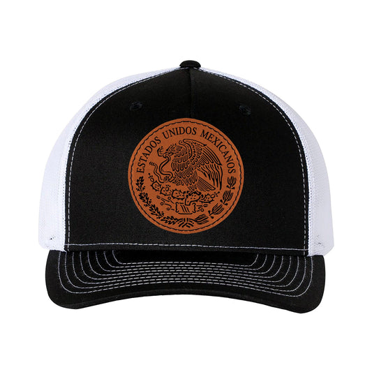 Trucker Hat Baseball Cap Mexico Coat of Arms Escudo de Mexico Leather Patch Style Hat