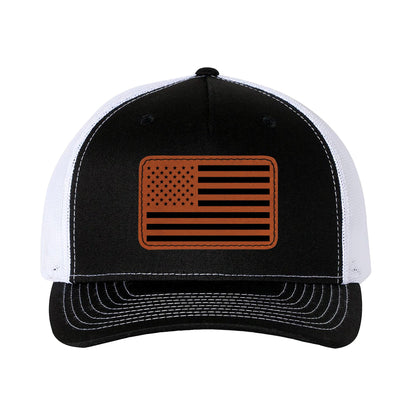 Trucker Hat Baseball Cap American Flag Leather Patch Style Hat