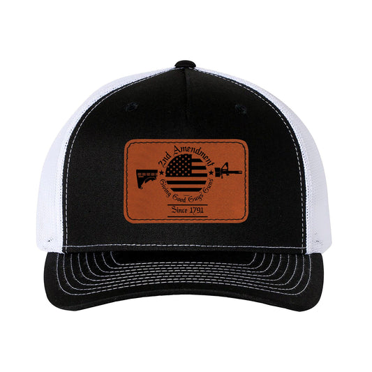 Trucker Hat Baseball Cap 2nd Amendment Giving Good Guys Guns Since 1791 Leather Patch Style Hat