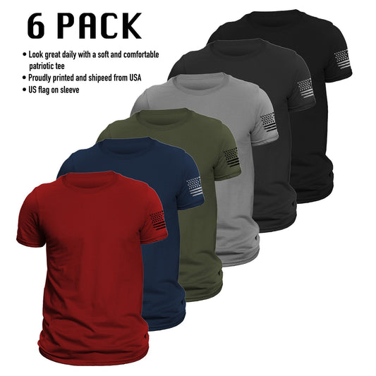 Men's US Patriotic Flag on Sleeve T-Shirt 6 Pack