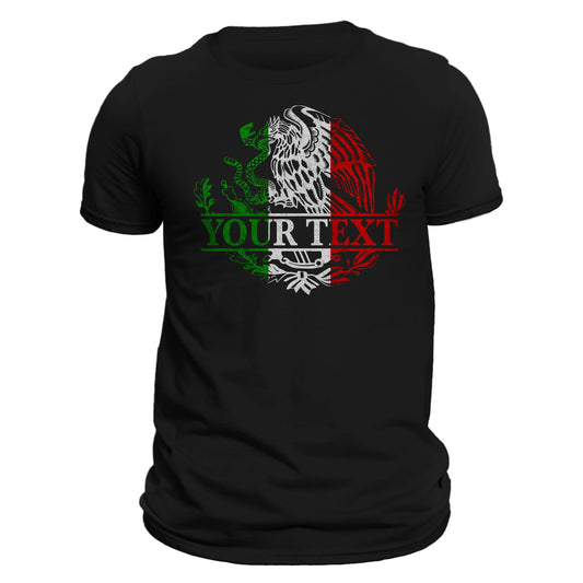 Custom Text Mexican Eagle Emblem T-Shirt- Playera Personalizada Con Escudo De Mexico