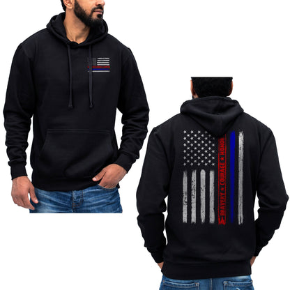 Firefighter Police Bravery Courage Honor Thin Red Blue Line Flag Hoodie Sweatshirt