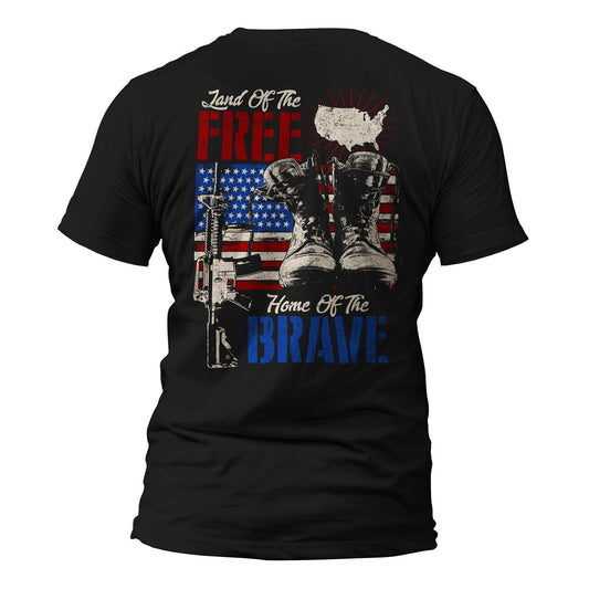 Land of The Free Home of The Brave Front or Back Print T-Shirt