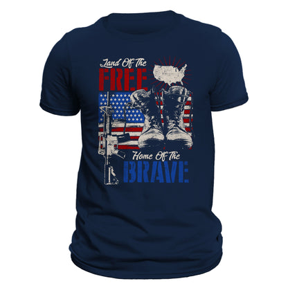 Land of The Free Home of The Brave Front or Back Print T-Shirt