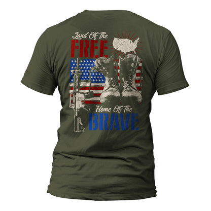 Land of The Free Home of The Brave Front or Back Print T-Shirt