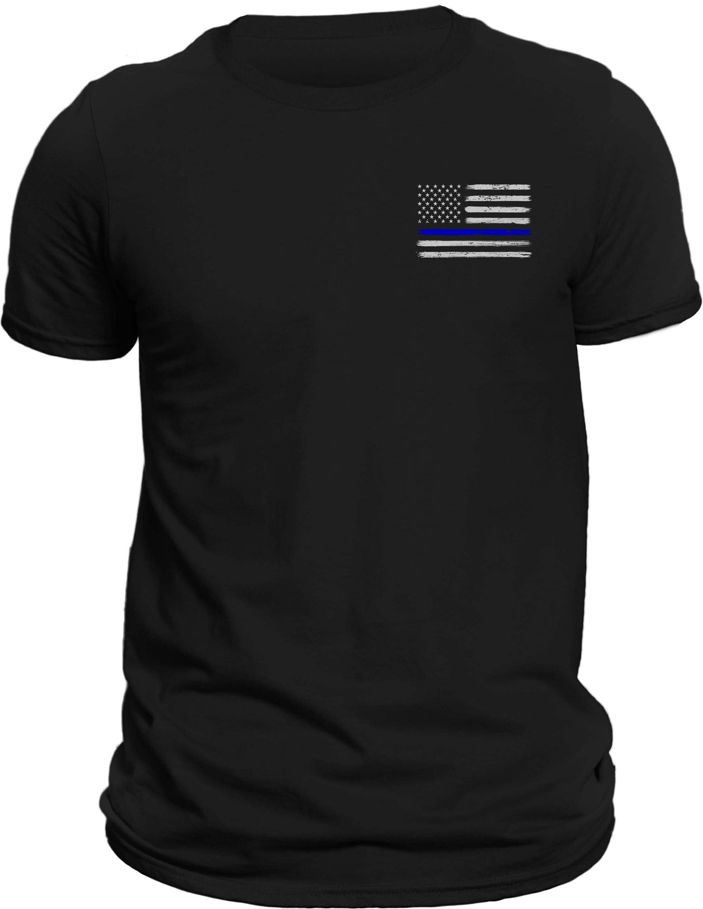 Thin Blue Line Flag Police Front Heart Side Print T-Shirt