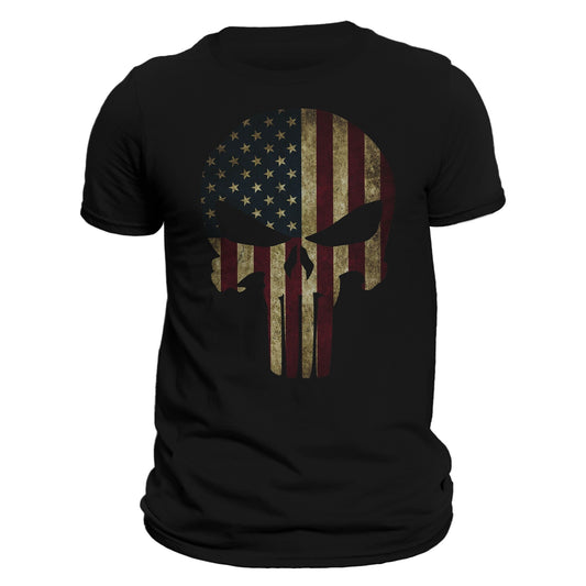 USA Patriotic American Flag Skull Tactical Men's T-Shirt