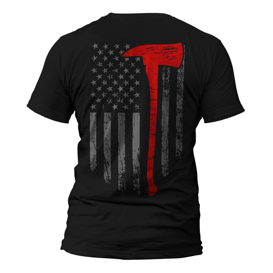 Firefighter Thin Red Line Flag With Axe 2.0 Back Print Men's T-Shirt