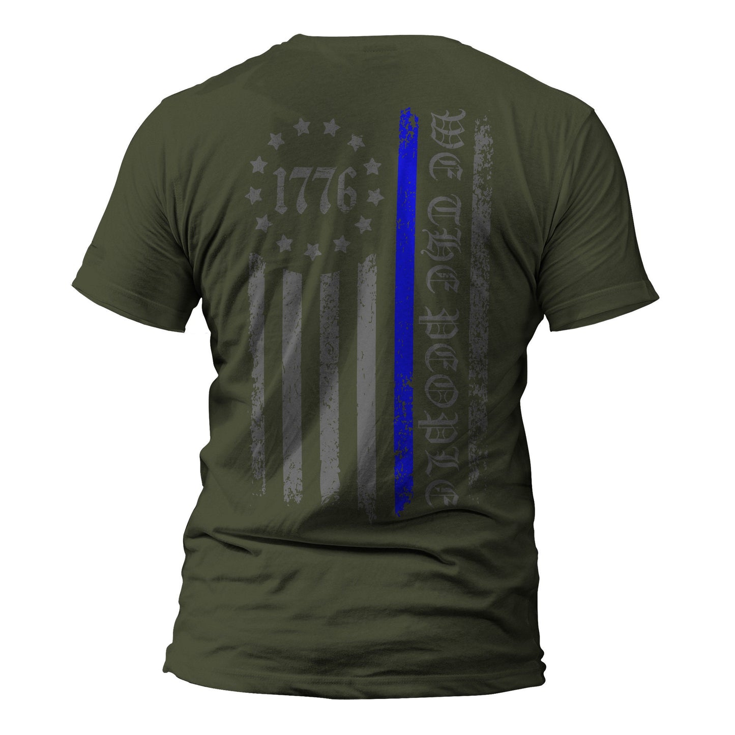 We The People 1776 Thin Blue Line Vertical Flag Back Print Police Men's T-Shirt