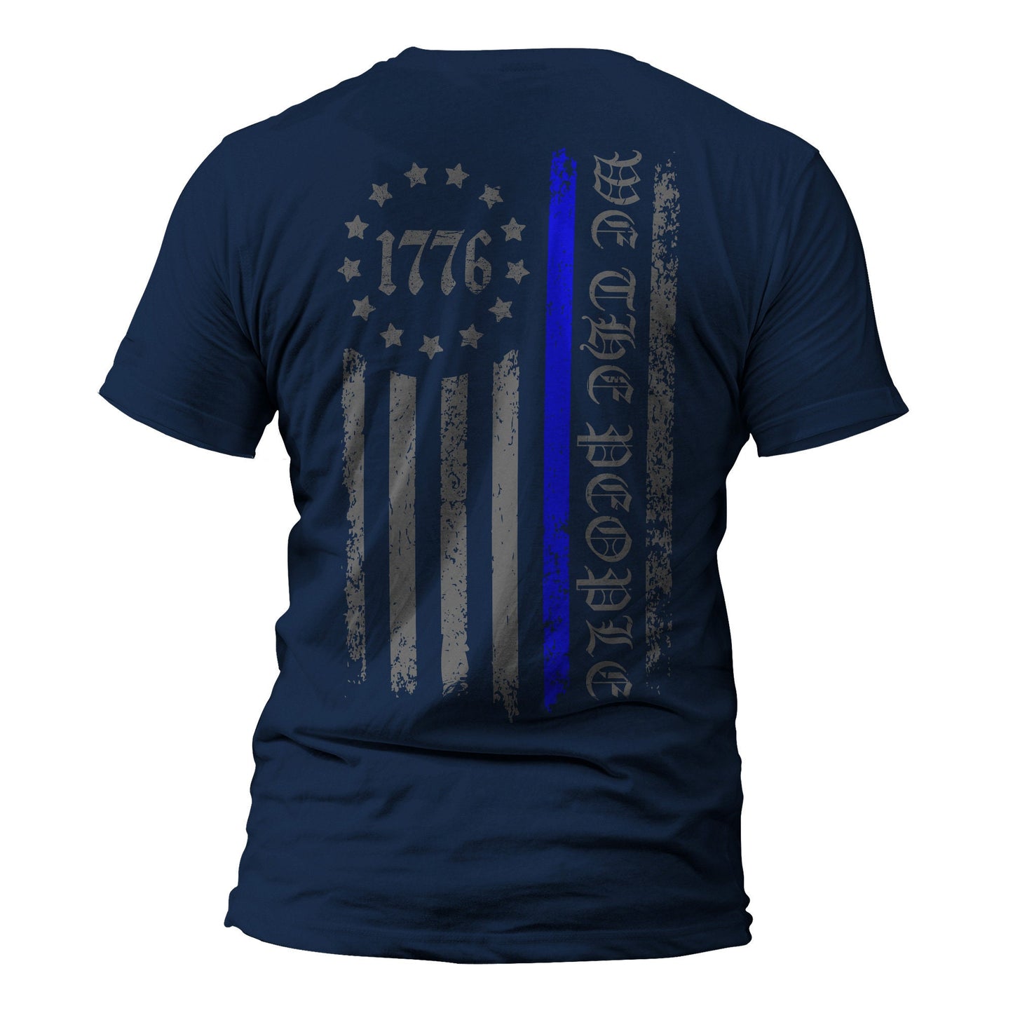 We The People 1776 Thin Blue Line Vertical Flag Back Print Police Men's T-Shirt