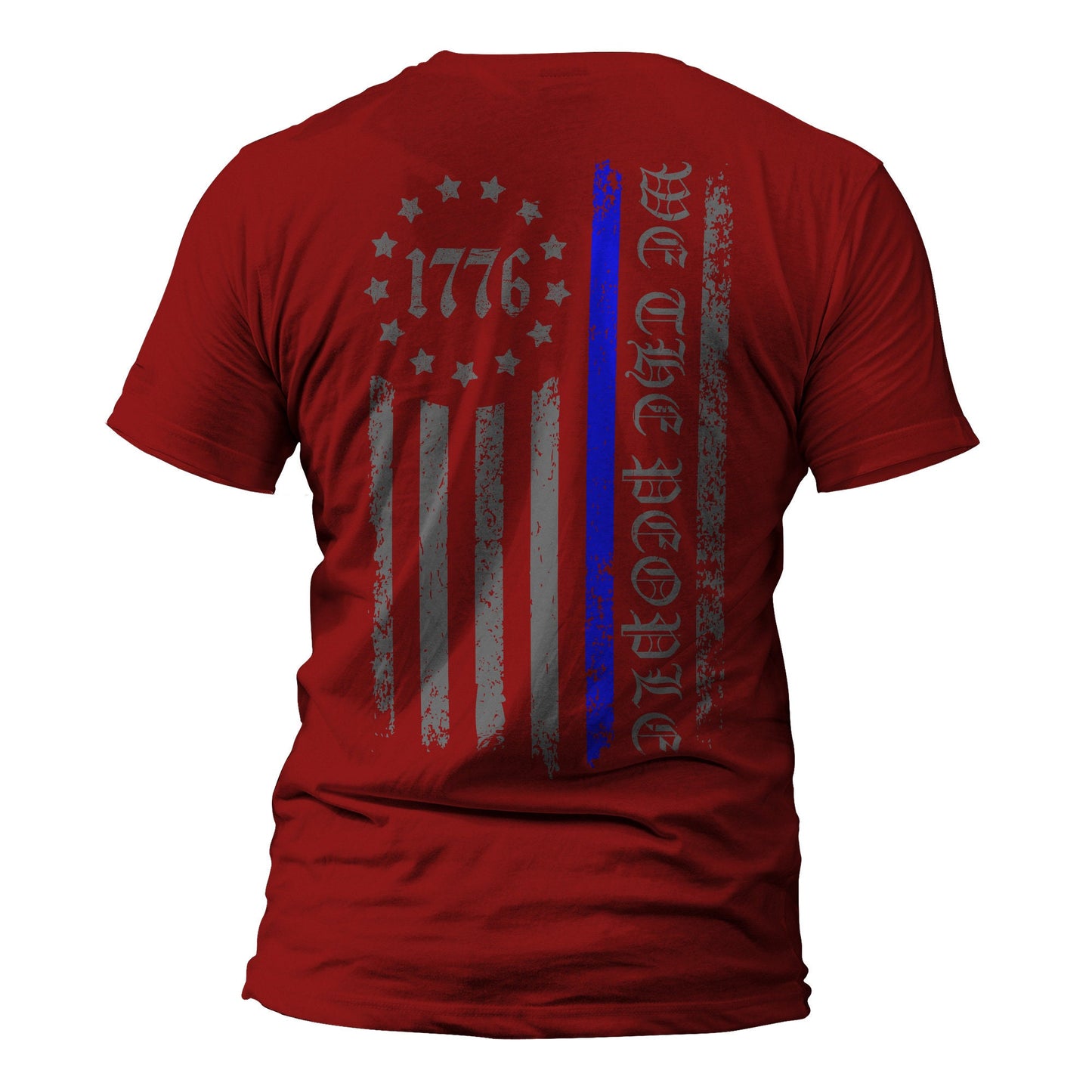 We The People 1776 Thin Blue Line Vertical Flag Back Print Police Men's T-Shirt