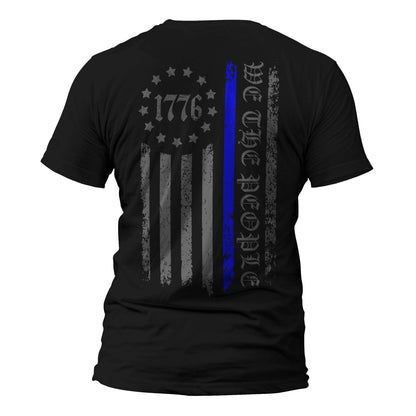 We The People 1776 Thin Blue Line Vertical Flag Back Print Police Men's T-Shirt