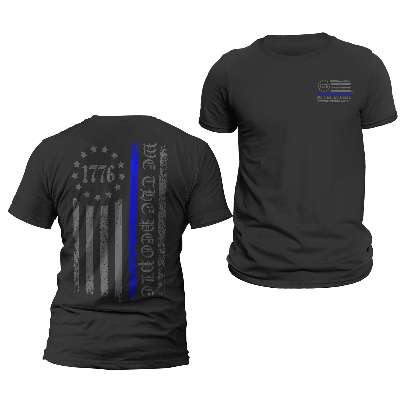 Thin Blue Line Flag We The People 1776 Two Side Print Police Men's T-Shirt