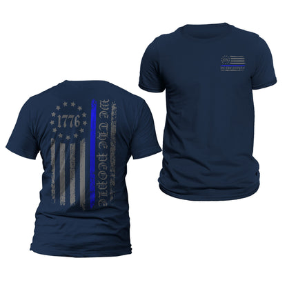 Thin Blue Line Flag We The People 1776 Two Side Print Police Men's T-Shirt