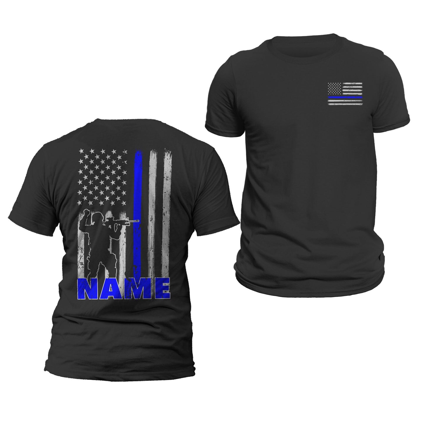 Custom Police Officer Thin Blue Line Flag T-Shirt With Personalized Name