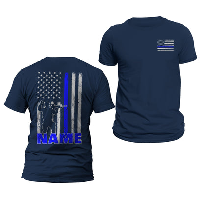 Custom Police Officer Thin Blue Line Flag T-Shirt With Personalized Name