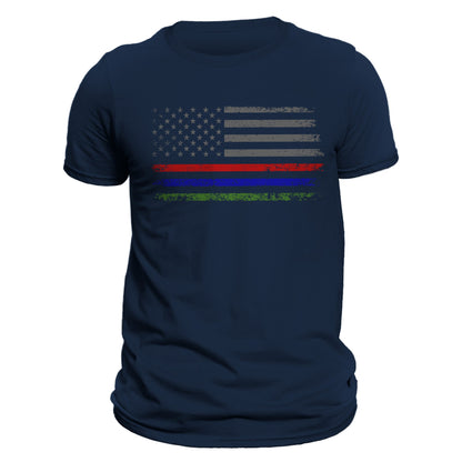 Thin Red Blue Green Line Flag 2.0 Men's T-Shirt