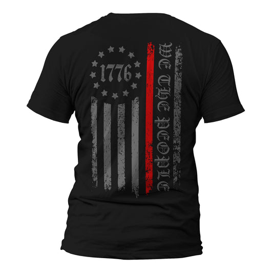 Thin Red Line Vertical Flag 1776 We The People Firefighter Back Print Men's T-Shirt