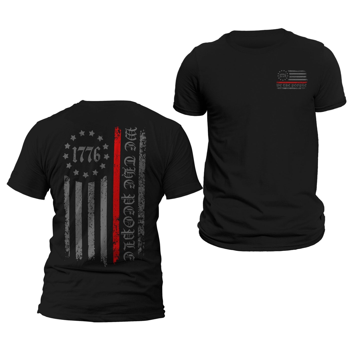 Thin Red Line Flag We The People 1776 Two Side Print Firefighter Men's T-Shirt