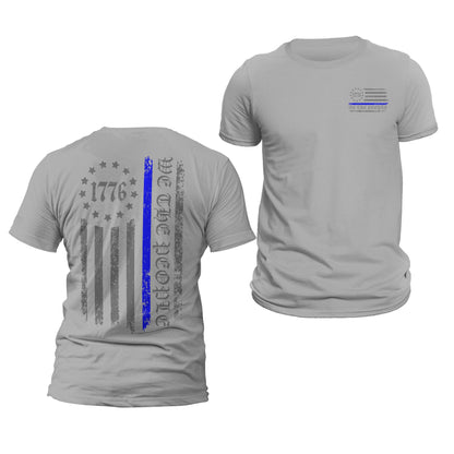 Thin Blue Line Flag We The People 1776 Two Side Print Police Men's T-Shirt