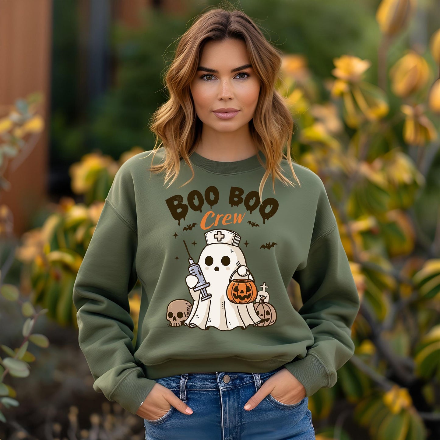 Halloween Nurse Cute Ghost Boo Crew Pumpkin Fall Spooky Season Unisex Sweatshirt