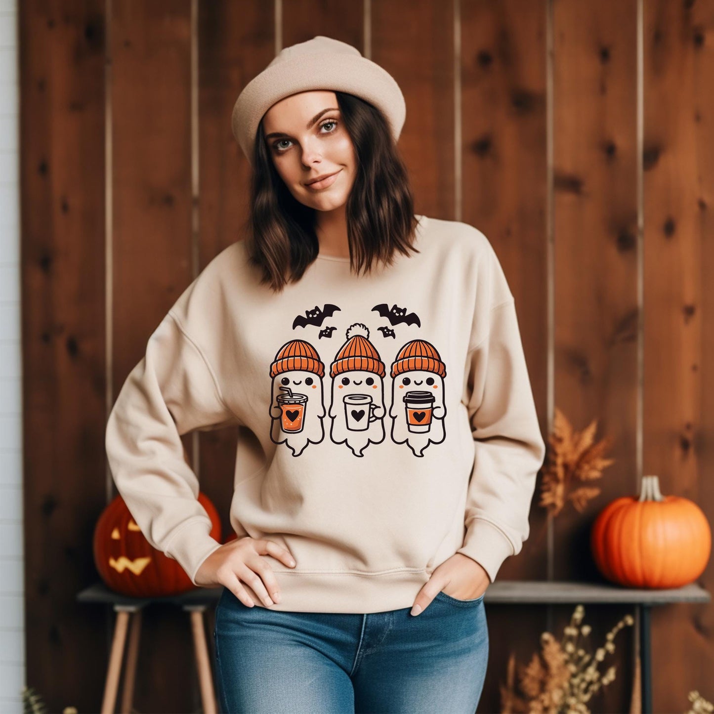 Halloween Cute Ghost Pumpkin Fall Spooky Season Unisex Sweatshirt