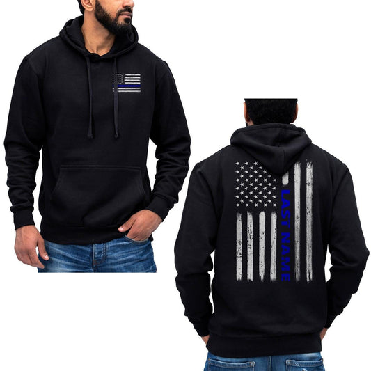 Custom Last Name Police Thin Blue Line Vertical Flag Hoodie Sweatshirt