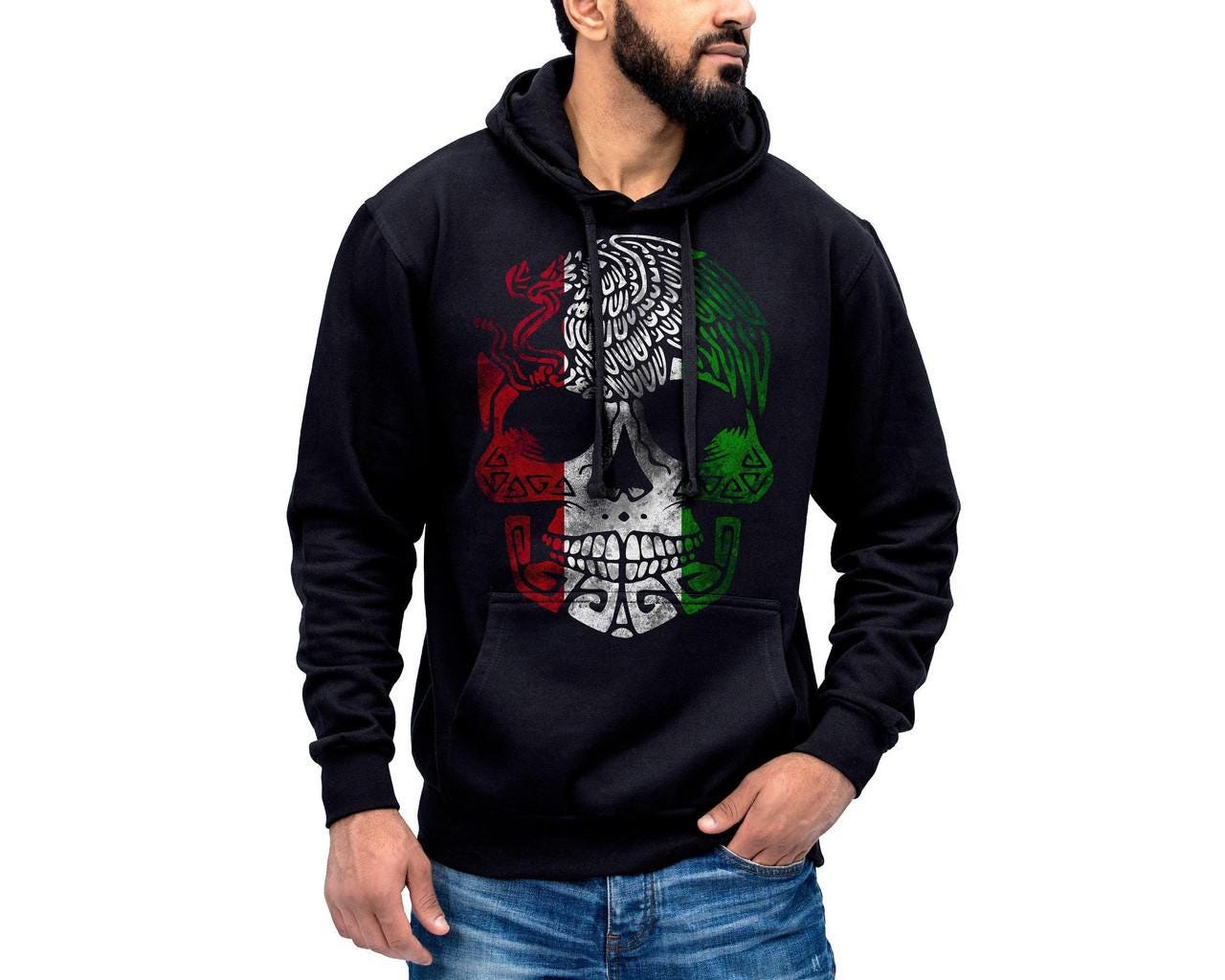 Mexican Flag Eagle Skull Hoodie- Sueter Con Capucha Con Calavera y Aguila De Mexico