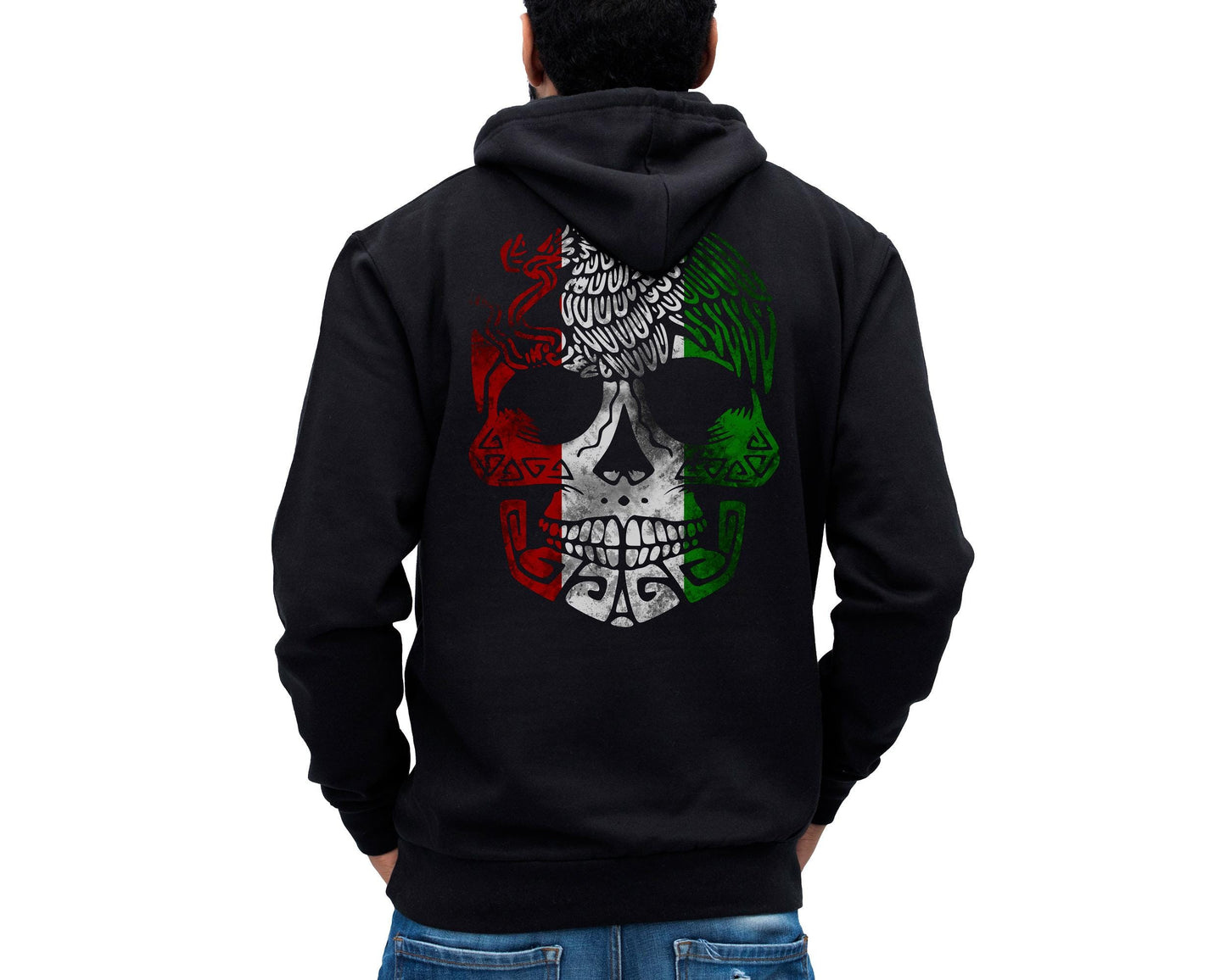 Mexican Flag Eagle Skull Hoodie- Sueter Con Capucha Con Calavera y Aguila De Mexico