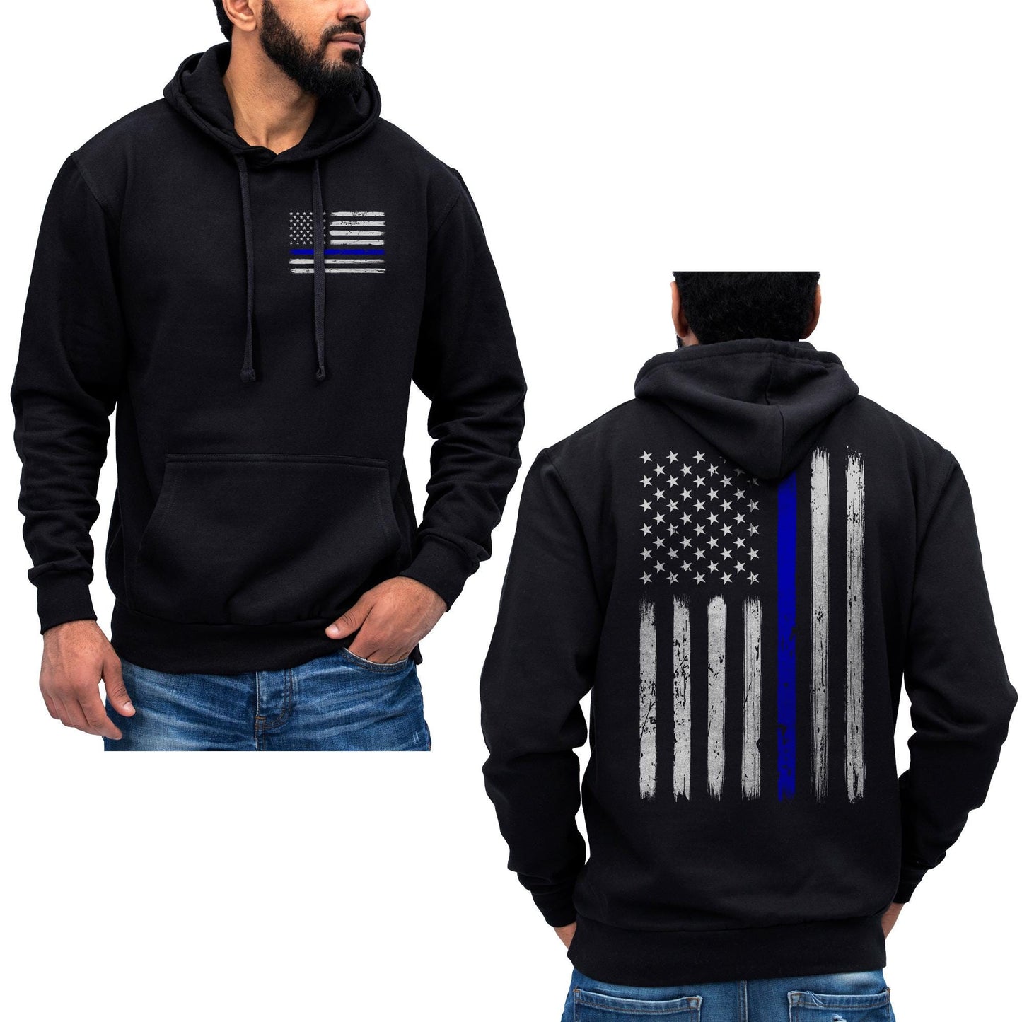 Thin Blue Line Vertical Brushed Flag Police Hoodie Sweatshirt