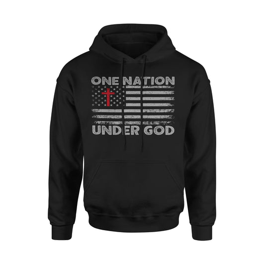 One Nation Under God American Flag With Cross Patriotic Hoodie Sweatshirt