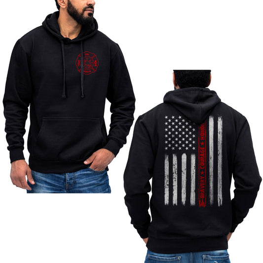 Thin Red Line Flag Bravery Courage Honor US Firefighter Hoodie Sweatshirt