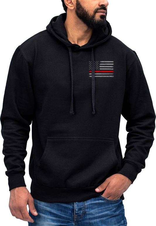 Thin Red Line Flag Left Chest Print US Firefighter Hoodie Sweatshirt