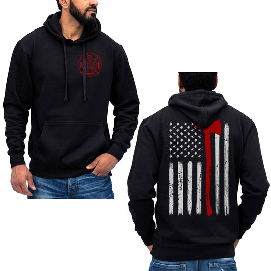 Thin Red Line Flag Axe Design USA Firefighter Hoodie Sweatshirt